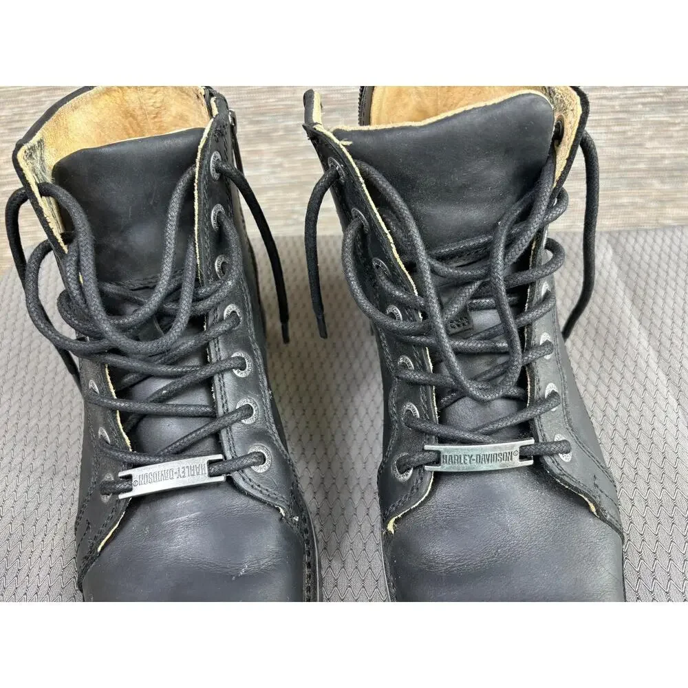 Harley-Davidson Boots Mens Size 8.5 Black Biker Ankle Lace Up Zip Vibram D93685